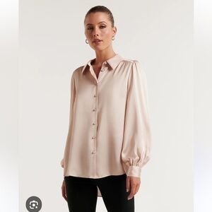 NWT Ever New Ren Satin Button Through Blouse in frosted champagne